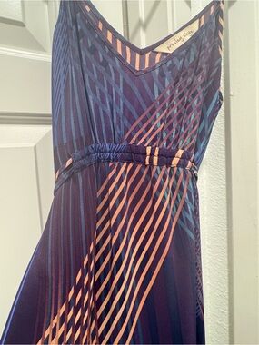 Presley Skye Navy & Rust Geometric Spaghetti-Strap Maxi Dress